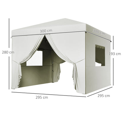 Outsunny Carpa Plegable 3x3 M Con 4 Paredes Laterales Altura Ajustable Blanco_2