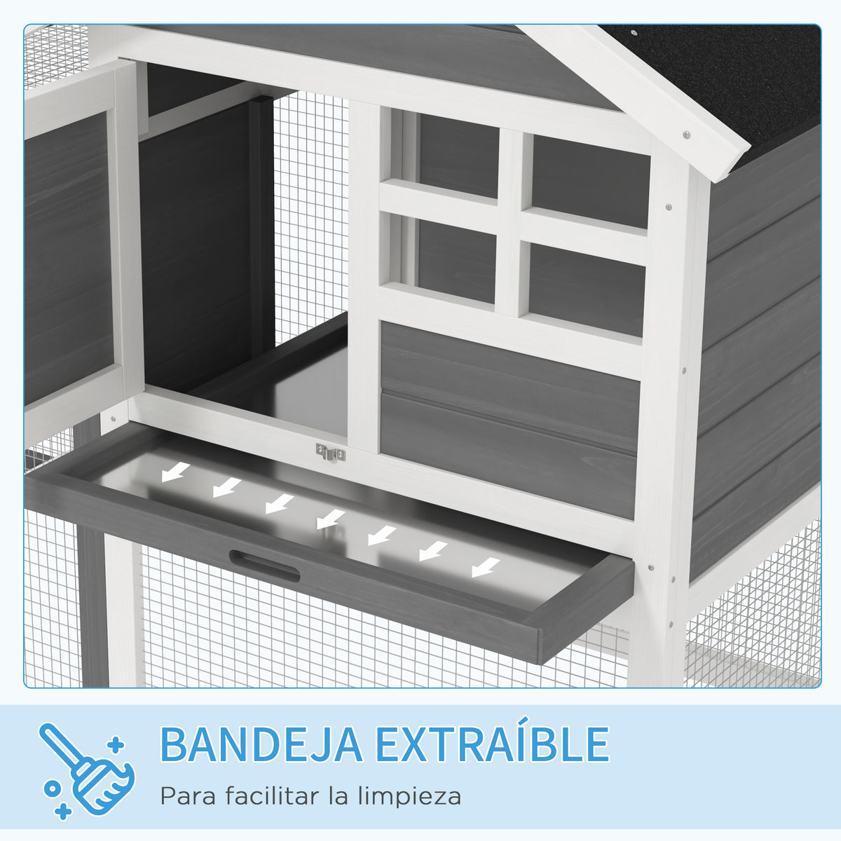 Pawhut Conejera De Madera Con Zona Abierta Y Rampa 123,5x62,6x92,5 Cm Gris_5