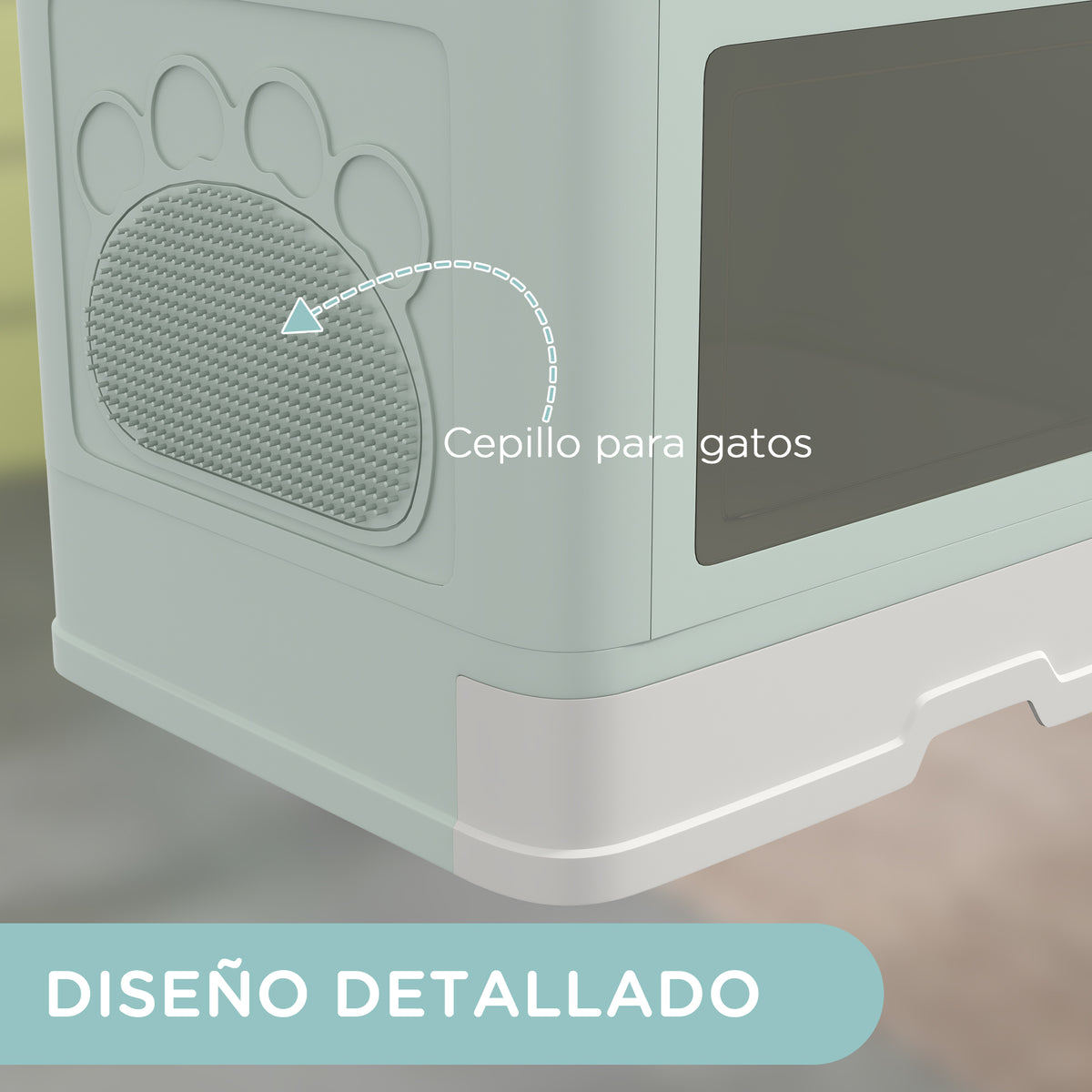 Pawhut Arenero Para Gatos Cubierto Con Caja Pala Cepillo 48,5x38x36,5 Cm Verde_5