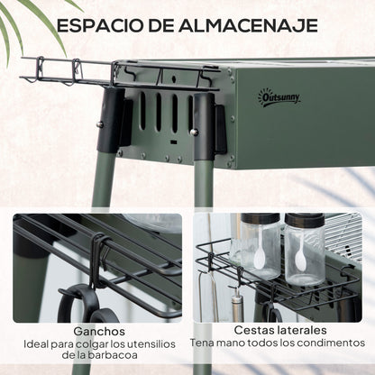 Outsunny Barbacoa De Carbón Con 2 Parrillas De Acero Inoxidable 94x39x70cm Verde_5