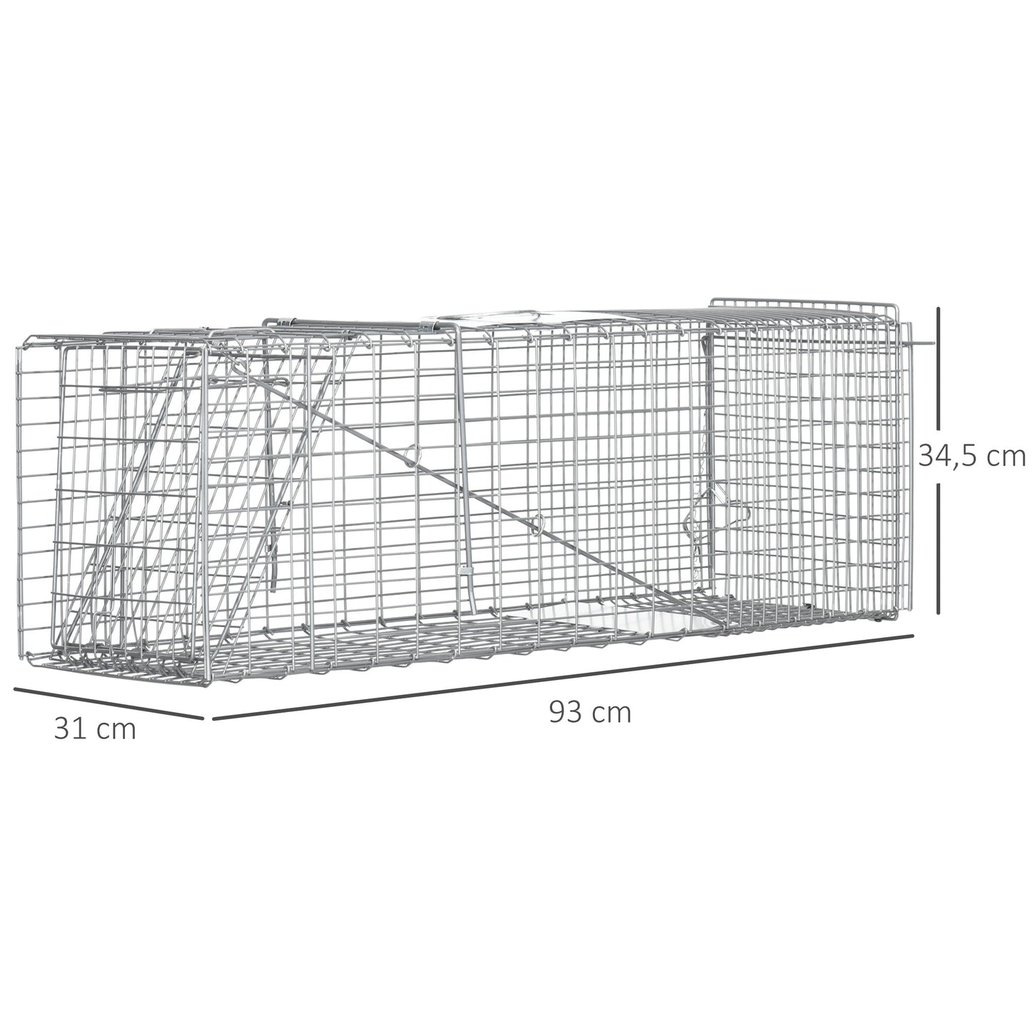 Outsunny Trampa Para Animales Vivos Plegable 93x31x34,5cm Con Puerta Y Asa Plata_2