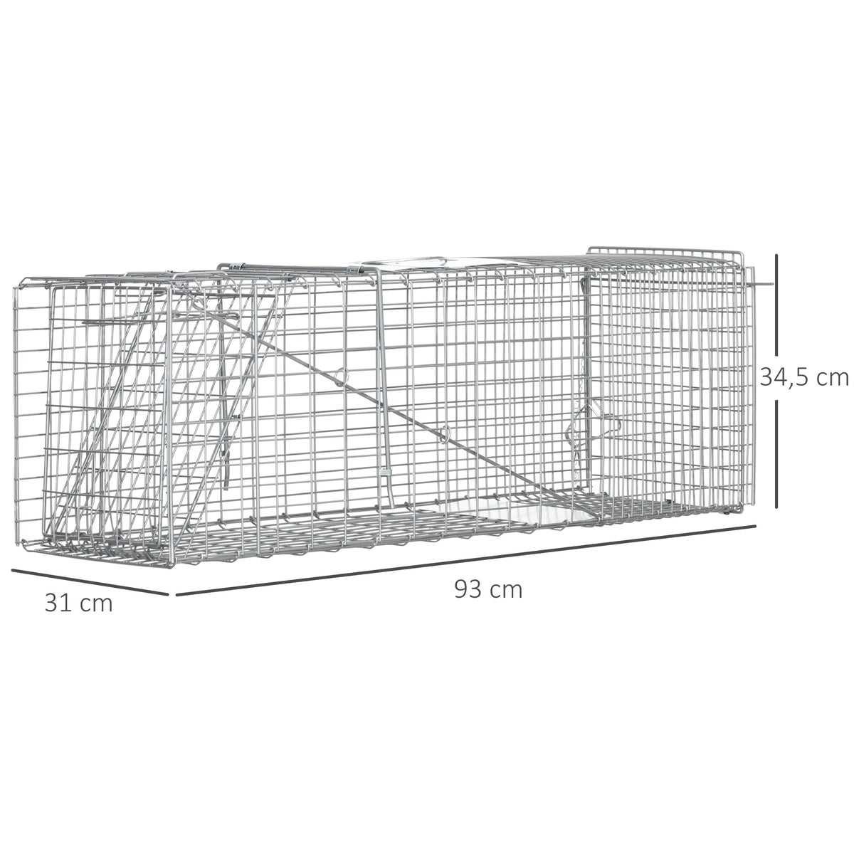 Outsunny Trampa Para Animales Vivos Plegable 93x31x34,5cm Con Puerta Y Asa Plata_2
