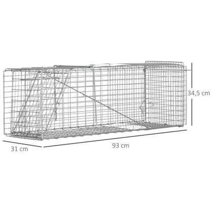 Outsunny Trampa Para Animales Vivos Plegable 93x31x34,5cm Con Puerta Y Asa Plata_2