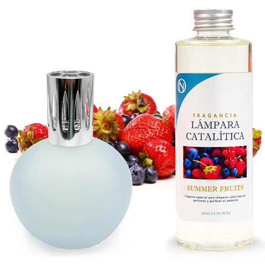 Lámpara Catalítica Azul Grisáceo Mate + Aroma Summer Fruits 500ml - Elimina Olores, Perfuma Y Mejora La Calidad Del Aire_0