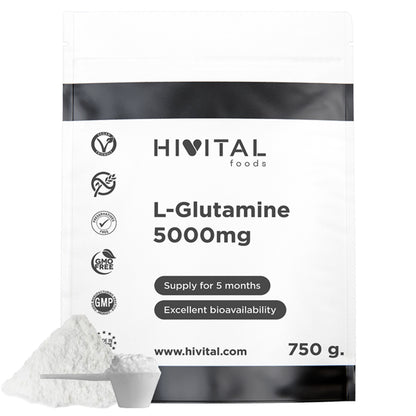 L-Glutamina 5000 mg Hivital 750 gramos de polvo vegano