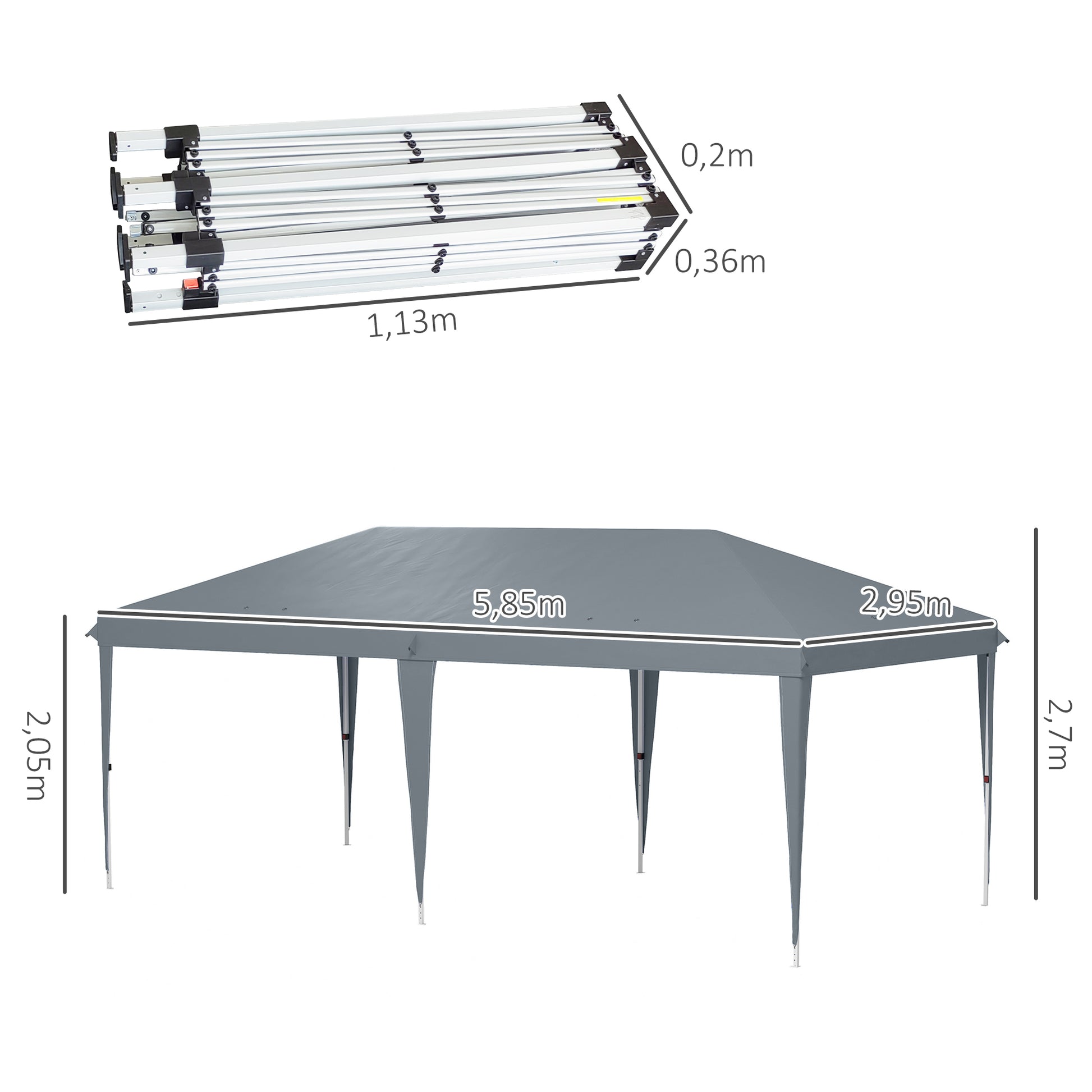 Outsunny Carpa Plegable 6x3 M Con Altura Ajustable Y Toldo Anti-uv Gris Claro_2