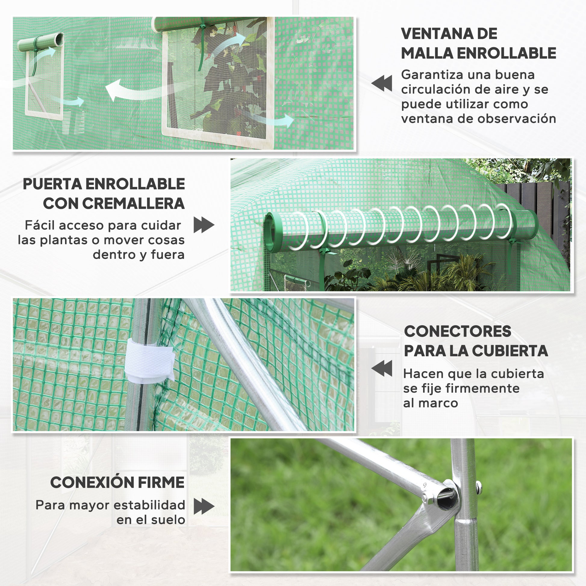 Homcom Invernadero De Túnel Jardín 4x2x2 M Con 6 Ventanas Y Puerta Verde_5