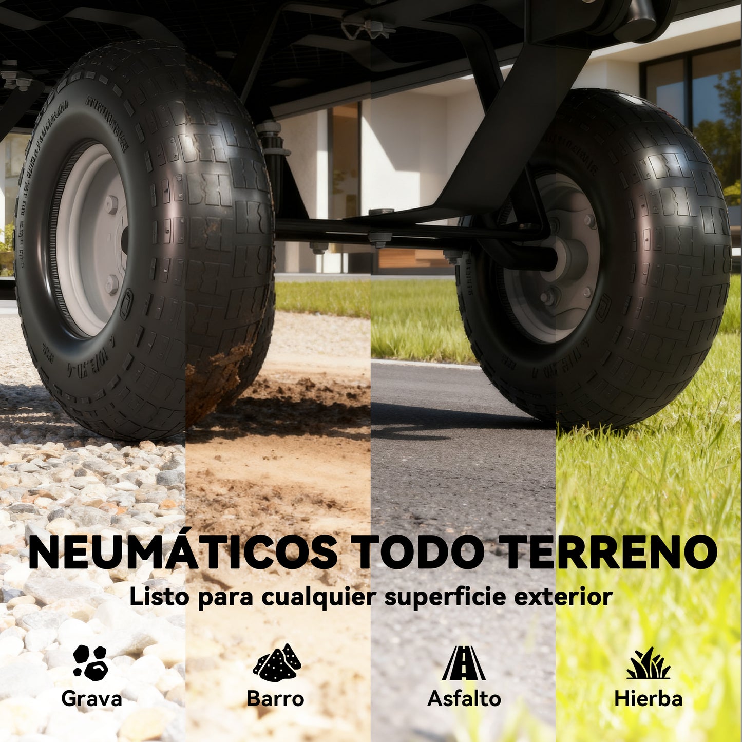 Outsunny Carrito De Jardín Con Ruedas Grandes Mango Giratorio Carga 300 Kg Negro_3