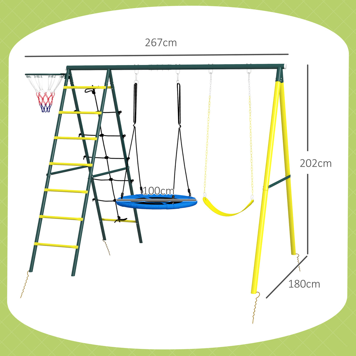 Columpio Infantil Outsunny Acero, Pe Amarillo 267x180x202 Cm_2