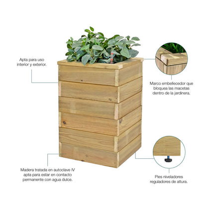 Jardinera Con Autorriego De Madera Nidum Basic Interior Y Exterior Hortalia 110x40x80 Cm_3