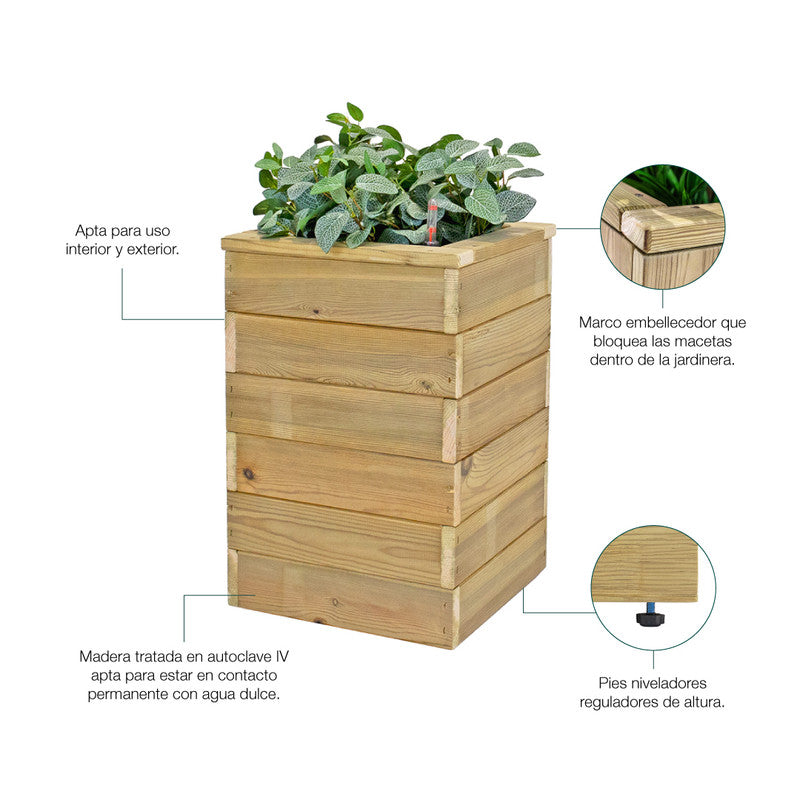 Jardinera Con Autorriego De Madera Nidum Basic Interior Y Exterior Hortalia 75x40x60 Cm_3