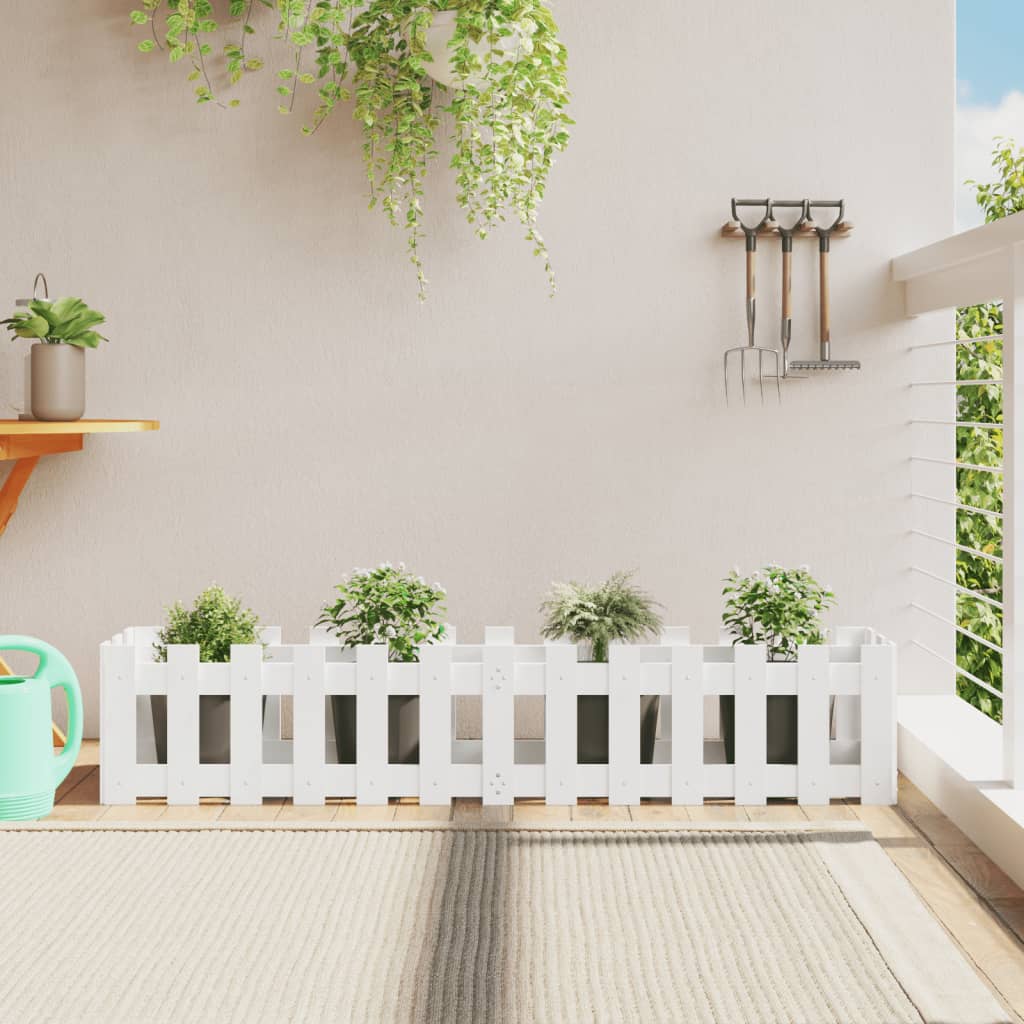 Arriate Elevado Jardín Con Valla Madera Pino Blanco 150x30x30cm_1
