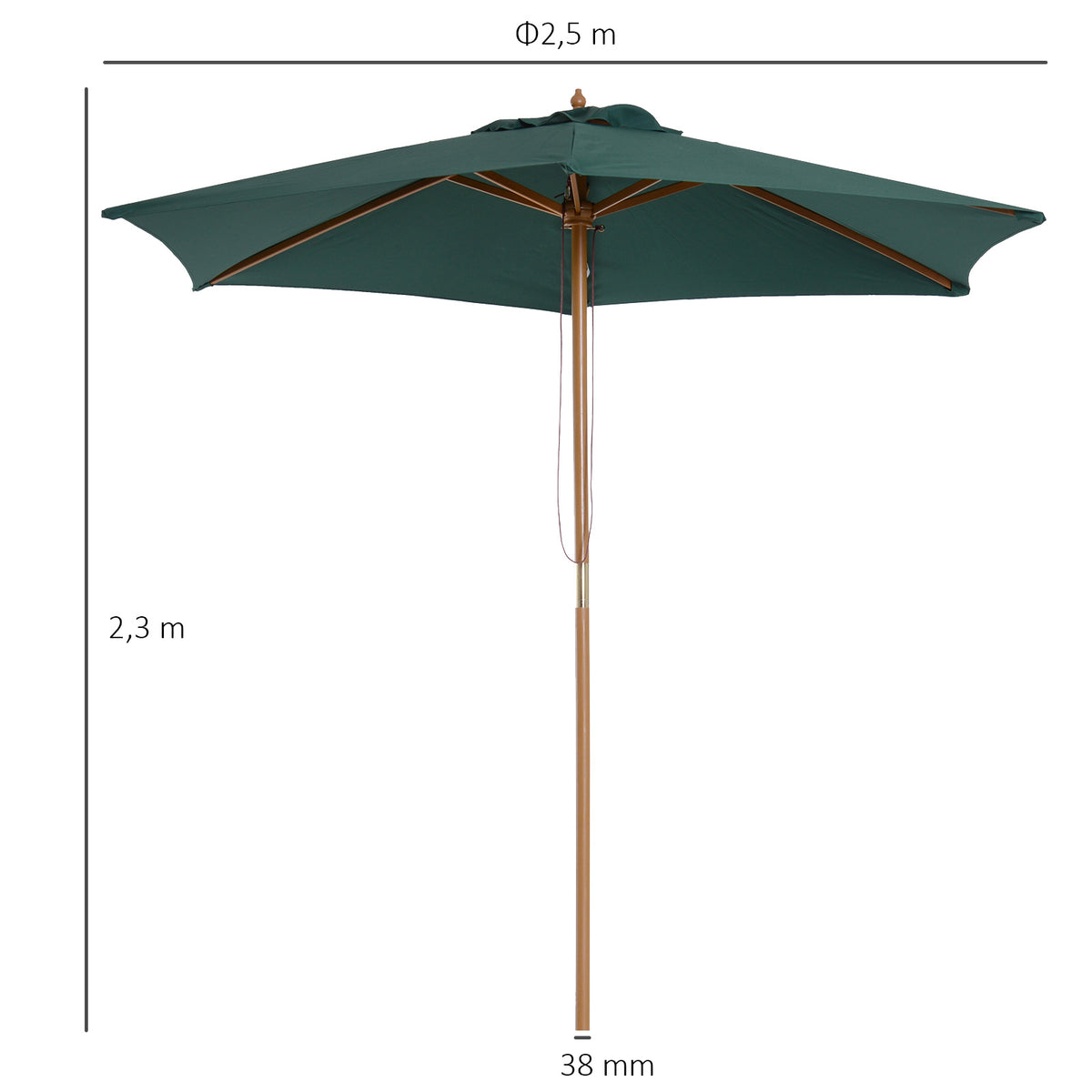 Outsunny Sombrilla De Jardín Ø250x230 Cm Con Poste Desmontable Verde_2