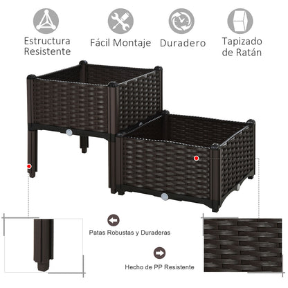 Outsunny Conjunto 2 Jardineras Cuadradas Con Agujeros Drenaje 40x40x26/44cm_5