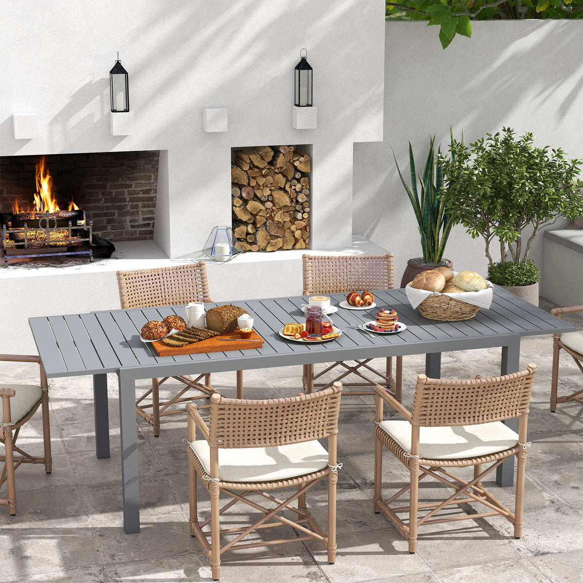 Mesa De Jardín Outsunny Aluminio Gris Oscuro 240x94x73 Cm_1