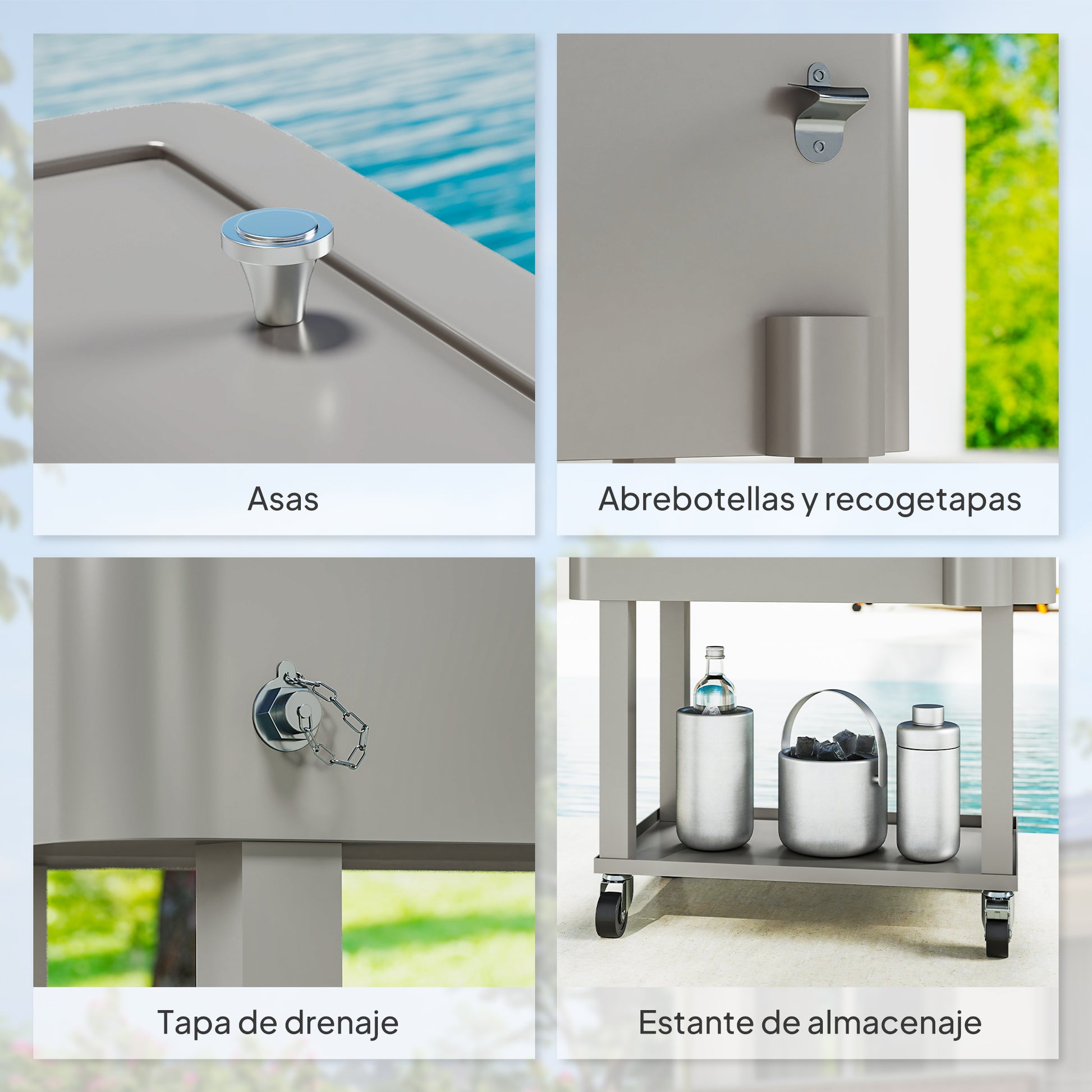 Outsunny Carro De Bebidas Refrigerado 56l Con Ruedas 67x35x80 Cm Gris Claro_5