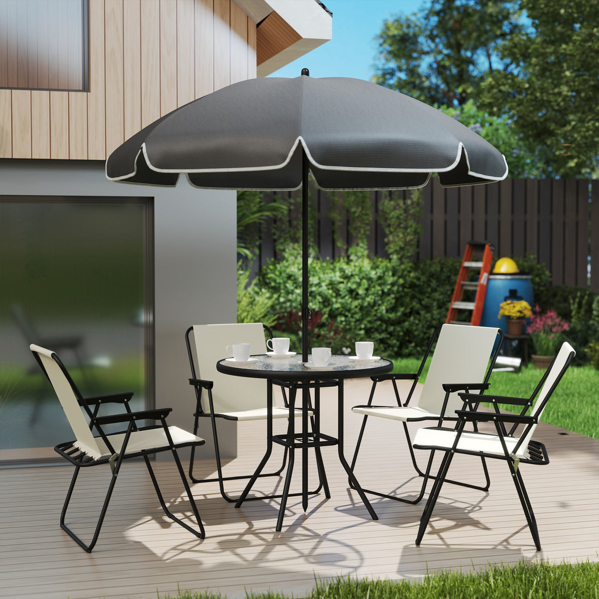 Outsunny Conjunto De Mesa Y Sillas Jardín De 6 Piezas Con Sillas Mesa Y Parasol_3