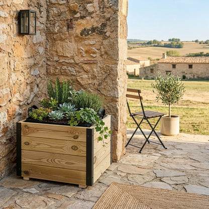 Jardinera Exterior De Madera Con Refuerzo De Aluminio Pun Al Hortalia 50x50x40 Cm_1