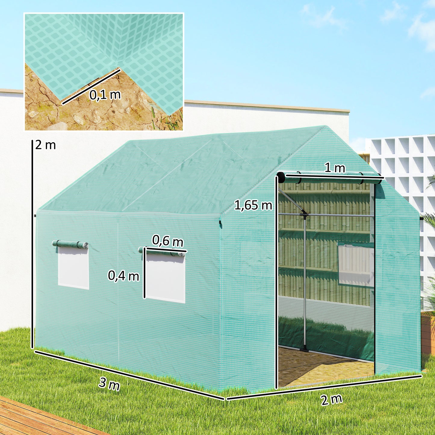 Outsunny Invernadero De Exterior 2x3x2 M Con 4 Ventanas De Malla Verde_2