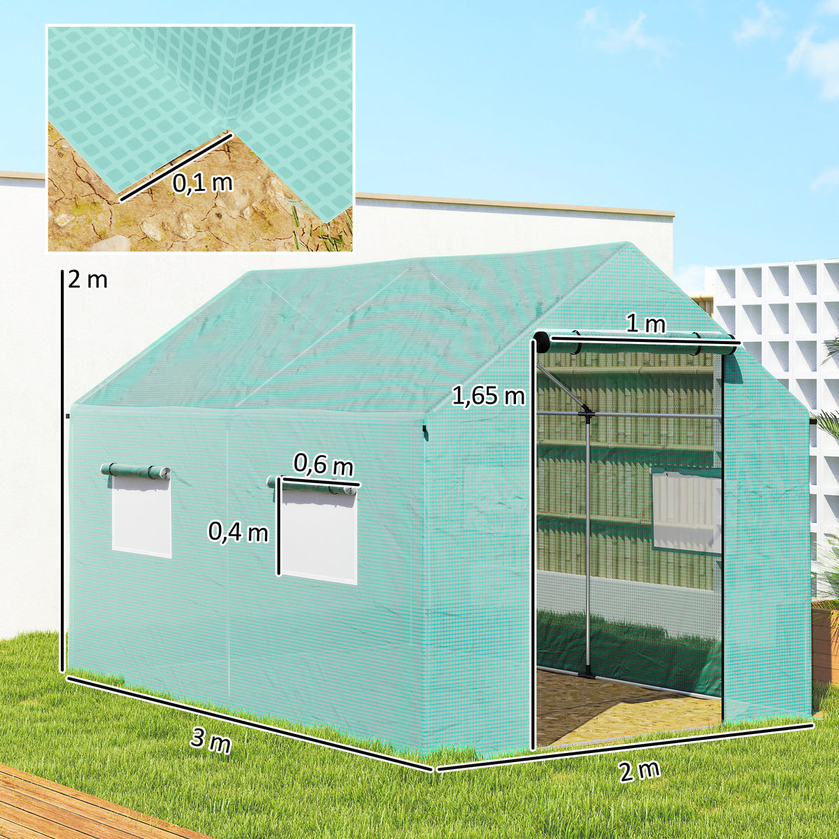 Outsunny Invernadero De Exterior 2x3x2 M Con 4 Ventanas De Malla Verde_2