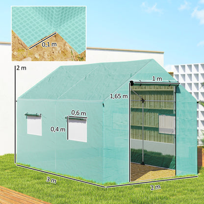 Outsunny Invernadero De Exterior 2x3x2 M Con 4 Ventanas De Malla Verde_2