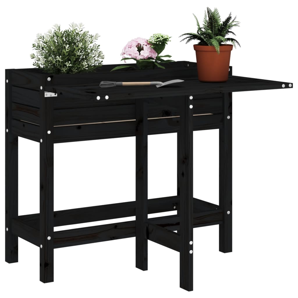 Jardinera Con Tapa Plegable Madera Maciza De Pino Negro_1