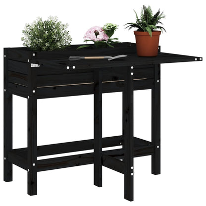 Jardinera Con Tapa Plegable Madera Maciza De Pino Negro_1