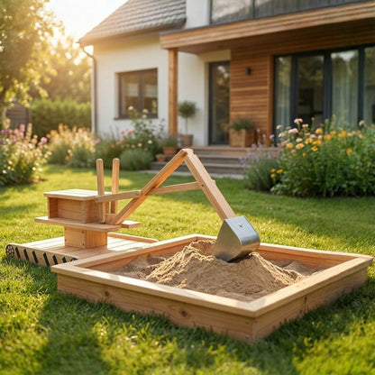 Aiyaplay Arenero Para Niños De Madera Con Excavadora Asiento Giratorio Natural_1