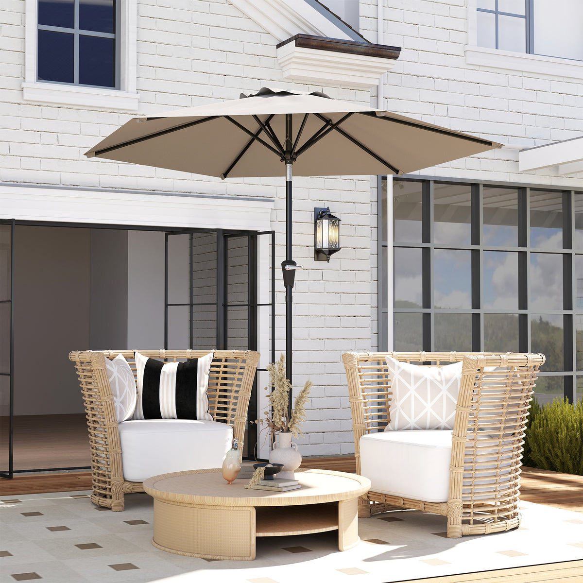 Outsunny Sombrilla De Jardín Ø230x216 Cm Con Techo Basculante Impermeable Caqui_1