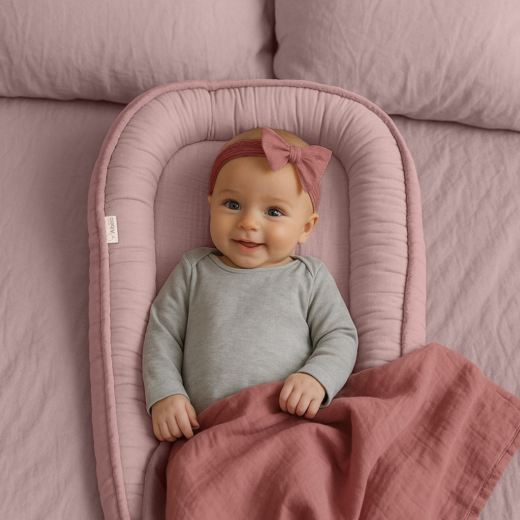 Cuna Nido Colecho Bebe Muselina Rosa Empolvado_4