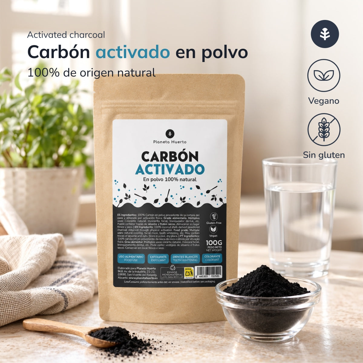 Carbón activado vegetal en polvo Planeta Huerto 100 g