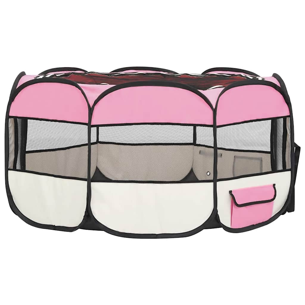 Parque De Perros Plegable Y Bolsa Transporte Rosa 145x145x61cm_3