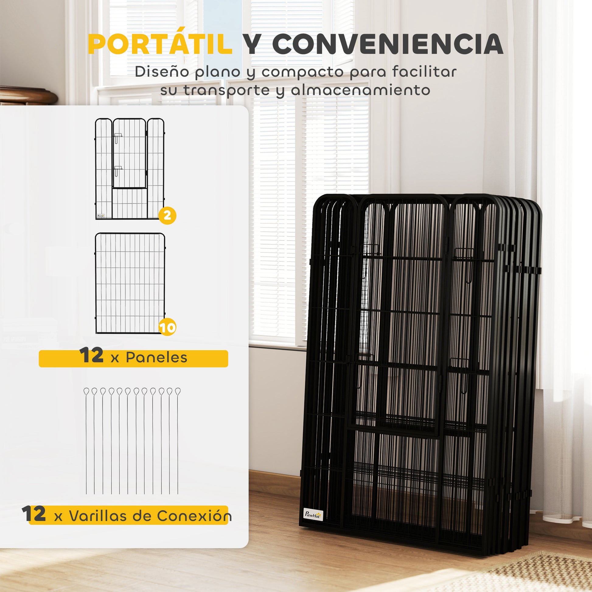 Pawhut Parque Para Perros De 12 Paneles 80x120 Cm Con 2 Puertas Negro_5