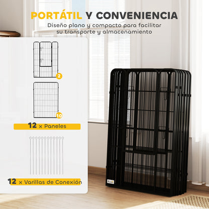 Pawhut Parque Para Perros De 12 Paneles 80x120 Cm Con 2 Puertas Negro_5