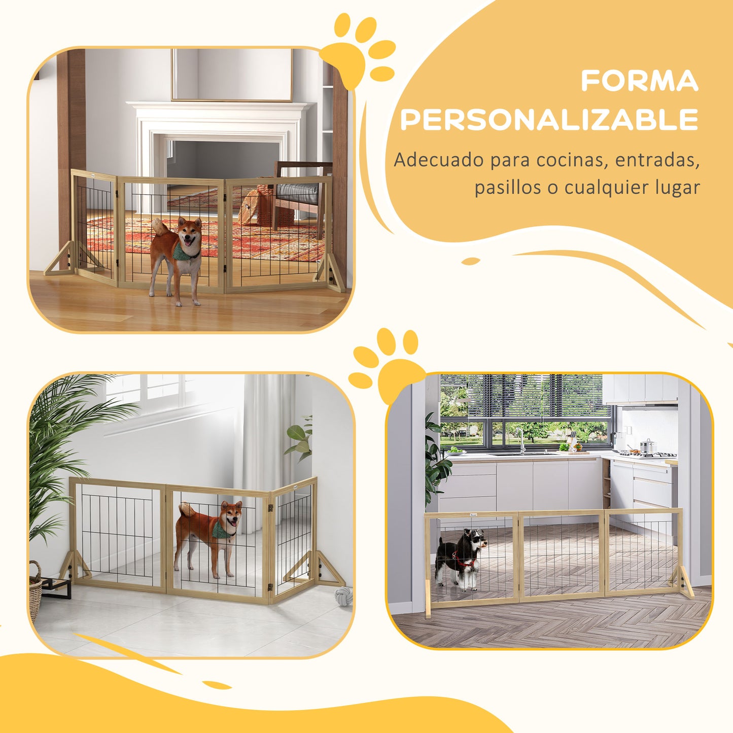 Pawhut Barrera Para Perros Plegable De 3 Paneles 210x44x70 Cm Madera Natural_5