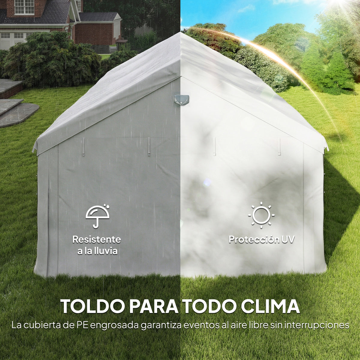 Outsunny Carpa Para Fiesta 4x6 M Con Luces Led Paredes Extraíbles Puertas Blanco_5