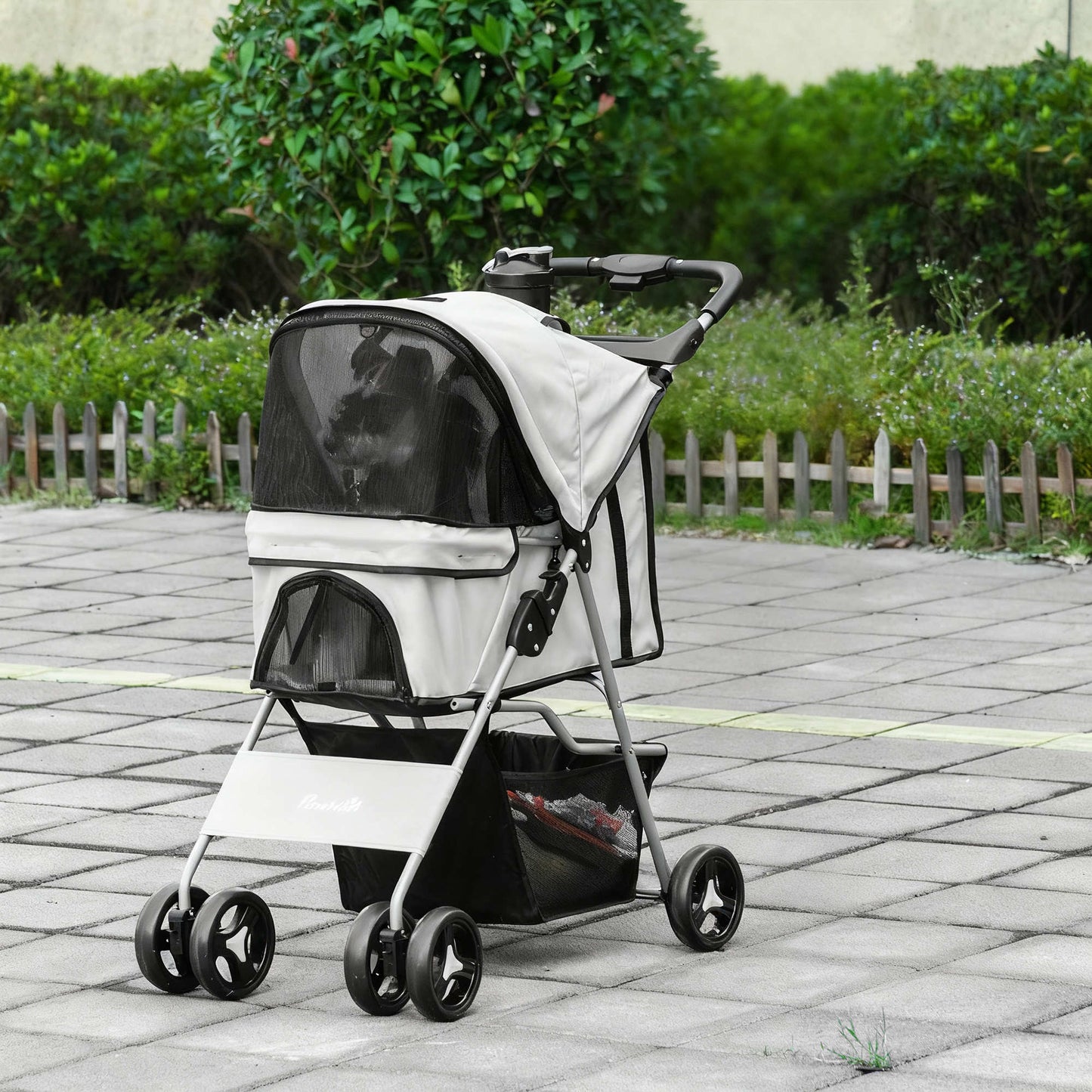 Pawhut Cochecito Mascotas Plegable Toldo Ajustable Tela Oxford 77x45x99,5cm Gris_1