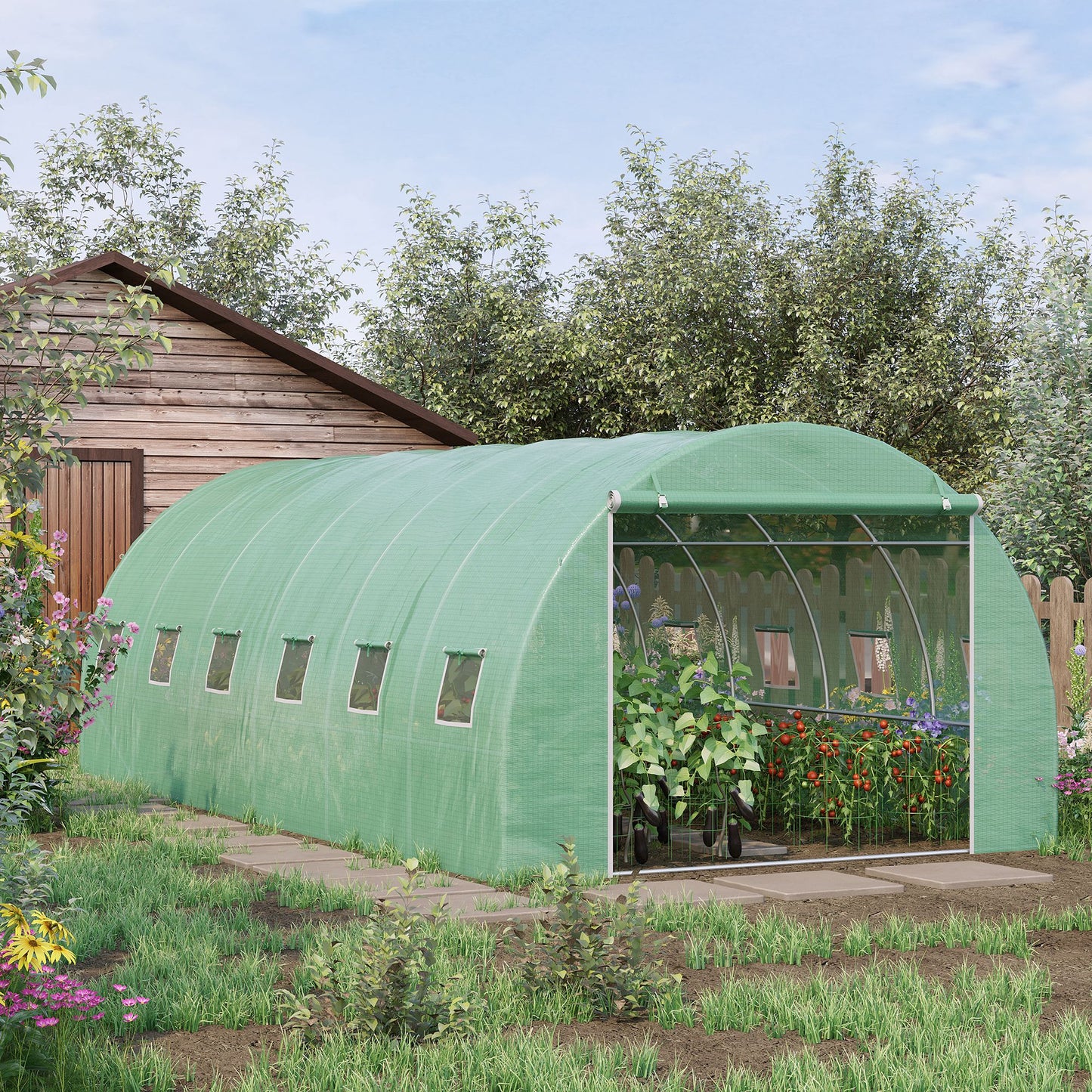 Outsunny Invernadero De Jardín 6x3x2 M Con 12 Ventanas Puerta Verde_1