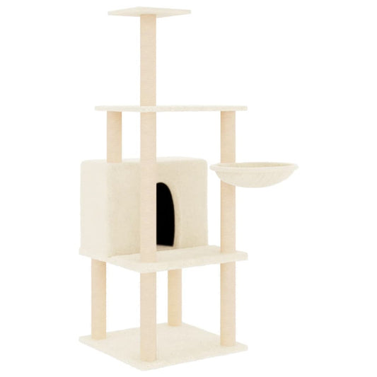 Rascador Para Gatos Con Postes De Sisal Color Crema 132 Cm_0