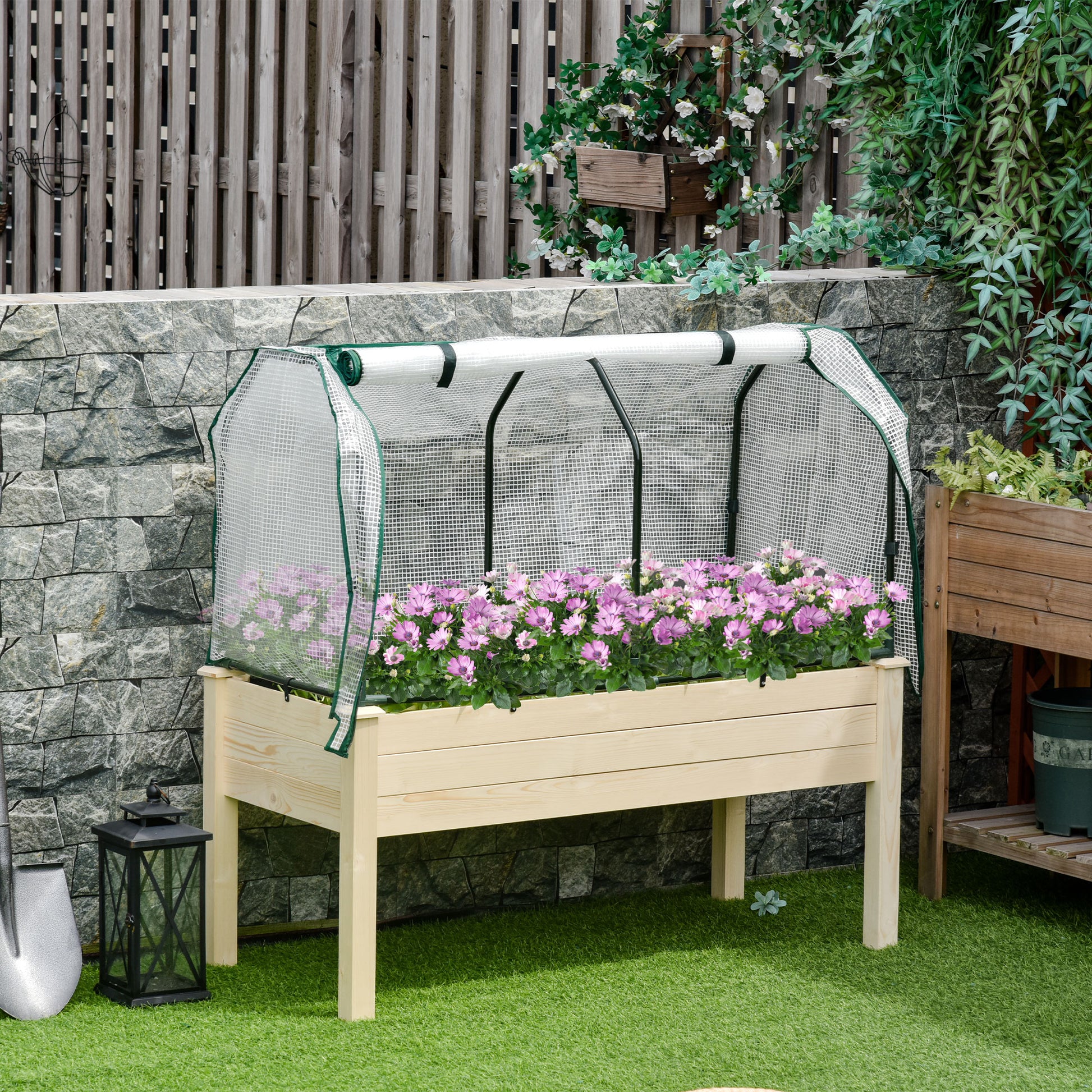 Outsunny Huerto Urbano Cultivo Elevado De Madera 121x55x117 Cm Con Cubierta De_1
