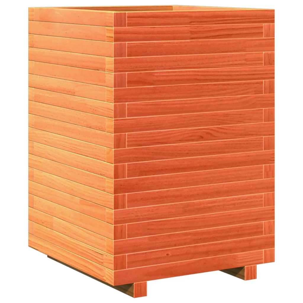 Jardinera Madera Maciza De Pino Marrón Cera 50x50x72 Cm_0