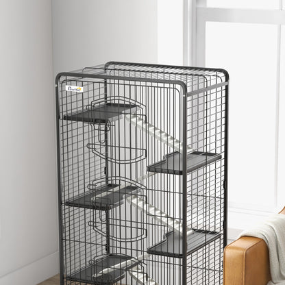 Pawhut Jaula Para Animales Pequeños De 6 Niveles Con Ruedas 61,5x44x131 Cm Negro_3