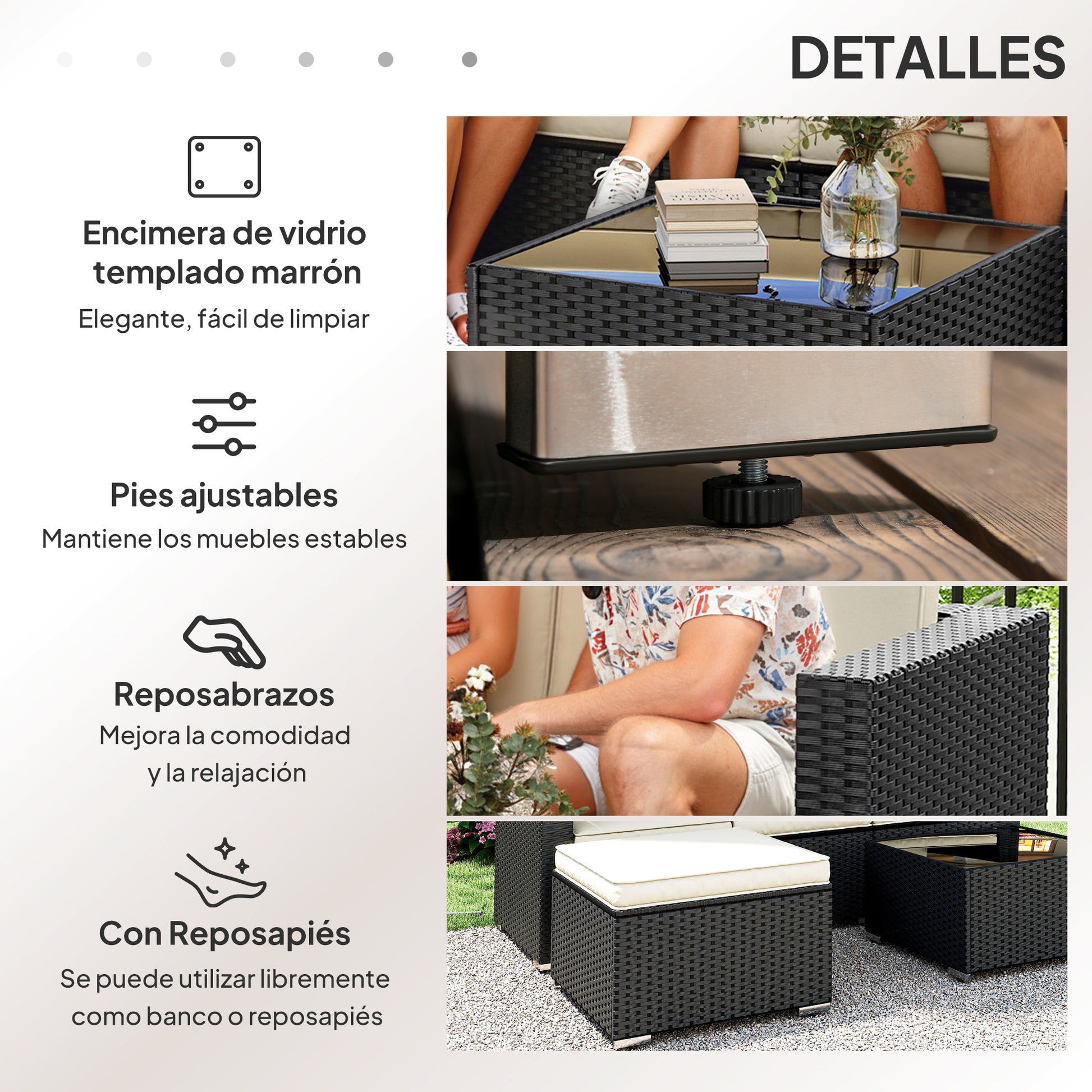 Outsunny Conjunto Muebles De Ratán Jardín Sofá De 3 Plazas Mesa Y Reposapiés_5