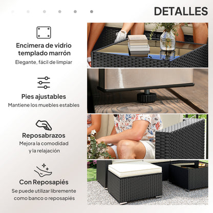 Outsunny Conjunto Muebles De Ratán Jardín Sofá De 3 Plazas Mesa Y Reposapiés_5