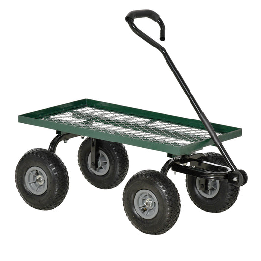 Outsunny Carro De Jardín Con Ruedas Grandes Mango Revestido Carga 150 Kg Negro_0