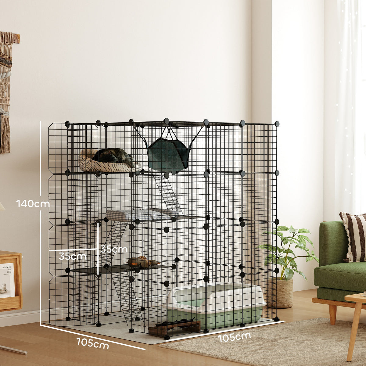 Pawhut Jaula Grande Para Gatos Interior De 4 Niveles 105x105x140 Cm, Negro_2