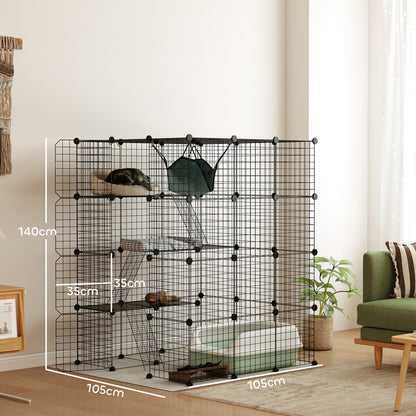 Pawhut Jaula Grande Para Gatos Interior De 4 Niveles 105x105x140 Cm, Negro_2
