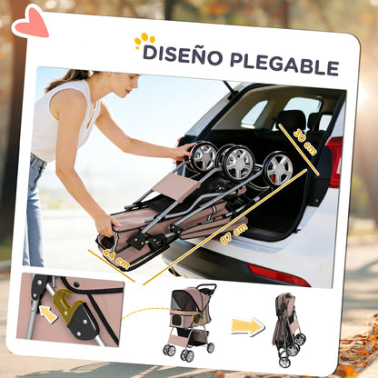 Pawhut Carrito Para Perros Plegable Con Cesta De Almacenaje 77x44x102 Cm Café_4