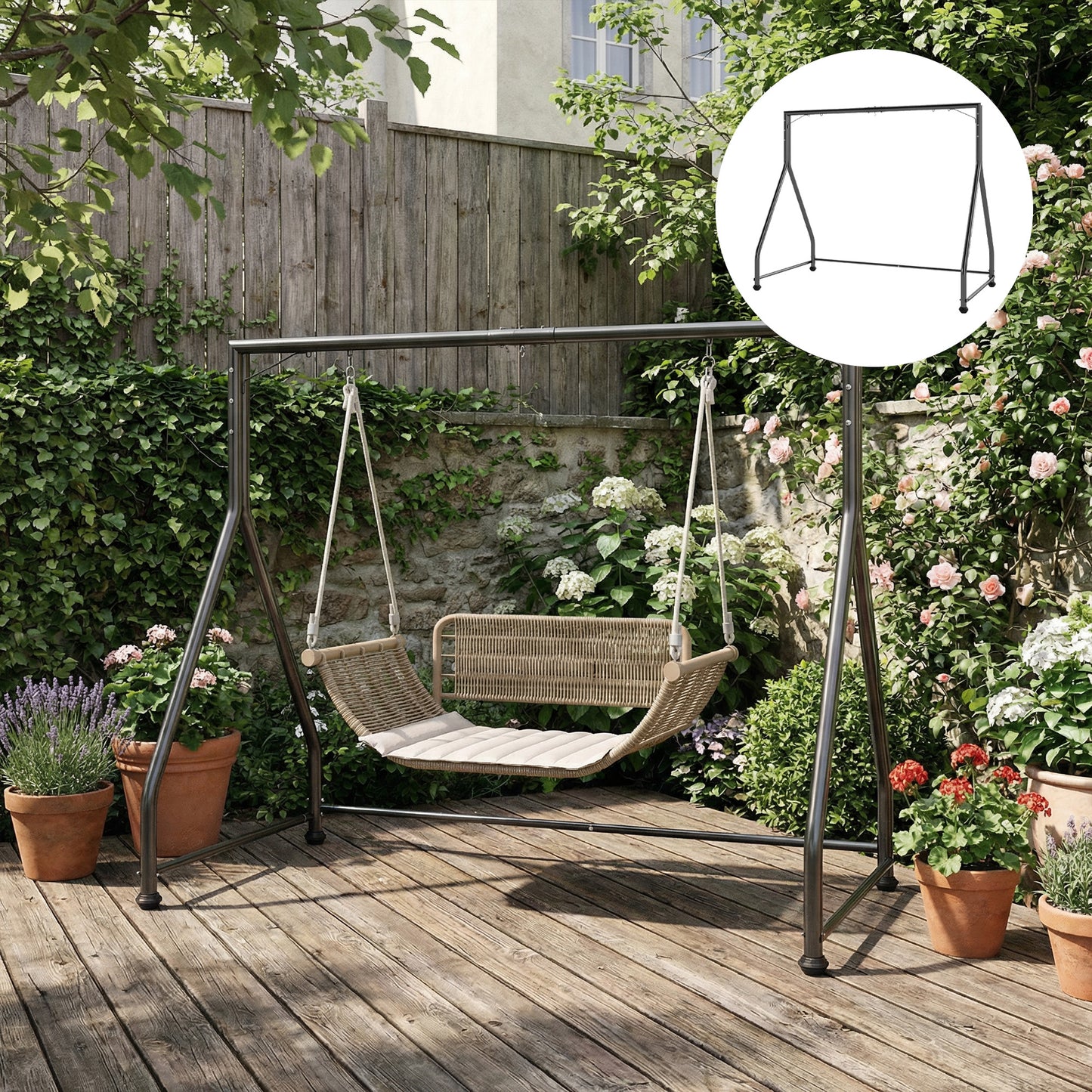 Outsunny Soporte Para Columpio De Acero Carga 360 Kg 210x117x175 Cm Negro_4