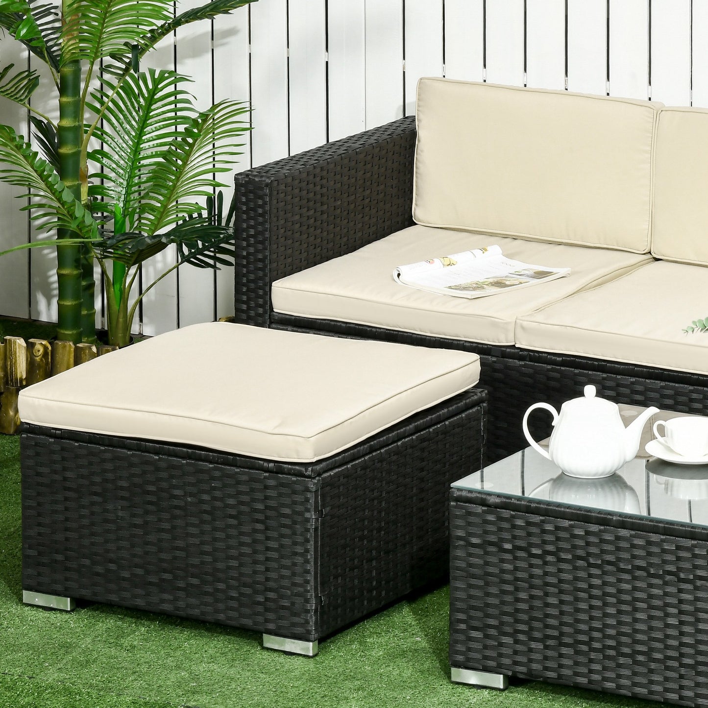 Outsunny Conjunto Muebles De Ratán Jardín Sofá De 3 Plazas Mesa Y Reposapiés_4